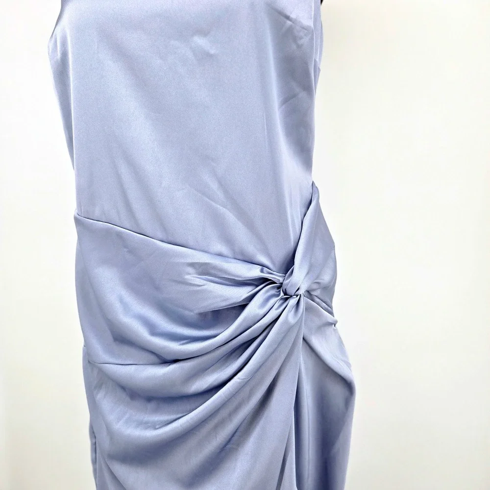 Abercrombie & Fitch Draped Twist Satin Maxi Dress Blue Backless Slit Homecoming